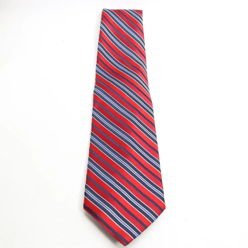 Classic Power Tie Mens 58 in Silk Red White Blue Diagonal Pin Stripe Wide